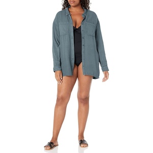 image:imageRVCA Womens Solstice Button Up CoverupSwimwear Cover UpSolstice Button UpStormy Blue