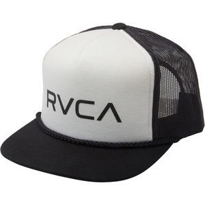 image:imageRVCA Mens Trucker Hat Structured Hat with Stretch Mesh Back Adjustable Snapback ClosureRvca TruckerBlackWhite